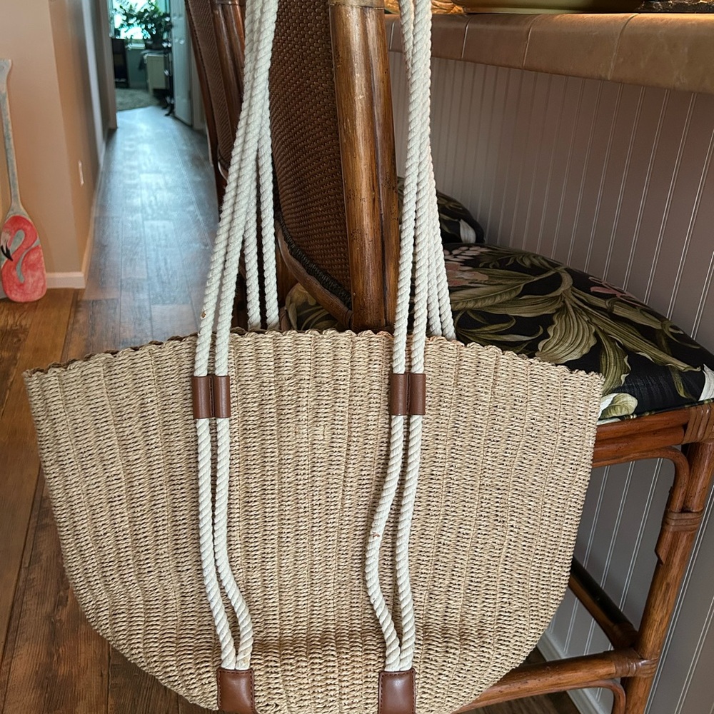 Chic Tan Woven Tote with Rope Handles